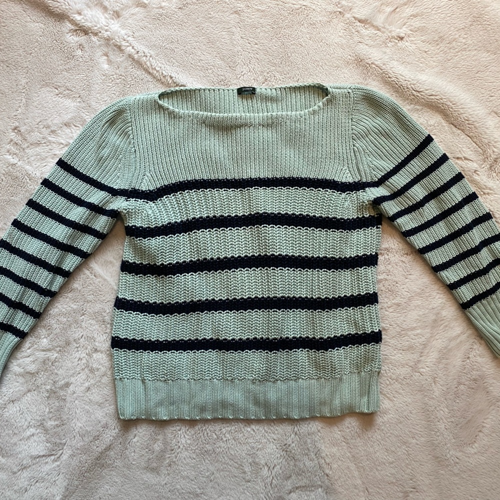 J. Crew Green and Navy Striped Sweater